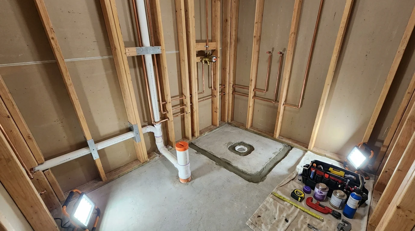 Bathroom rough-in plumbing during remodel by Johns Plumbing LLC in Panguitch