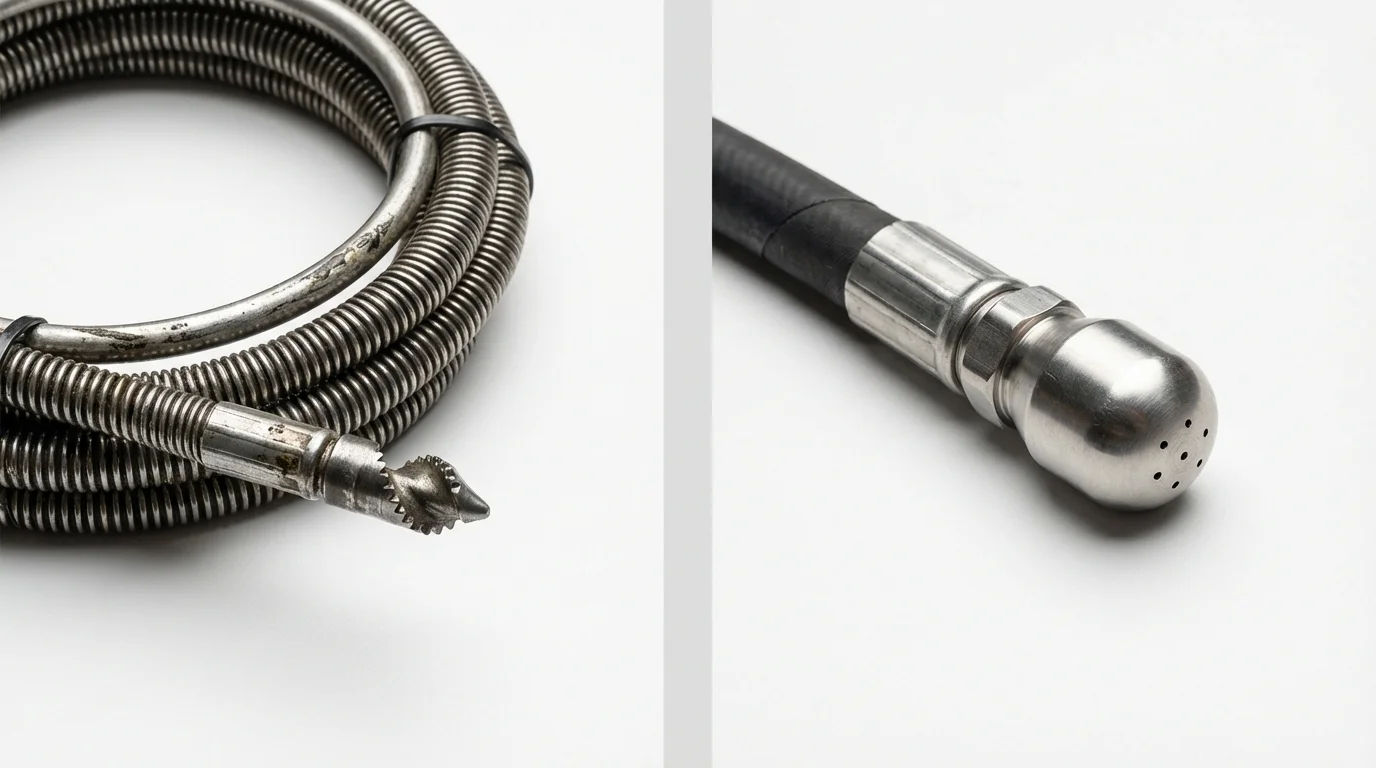 Drain snake cable and hydro jetting nozzle used for drain cleaning in Panguitch, UT