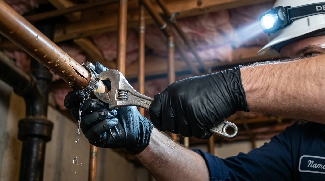 Emergency pipe clamp repair being performed by a Johns Plumbing LLC plumber in Panguitch