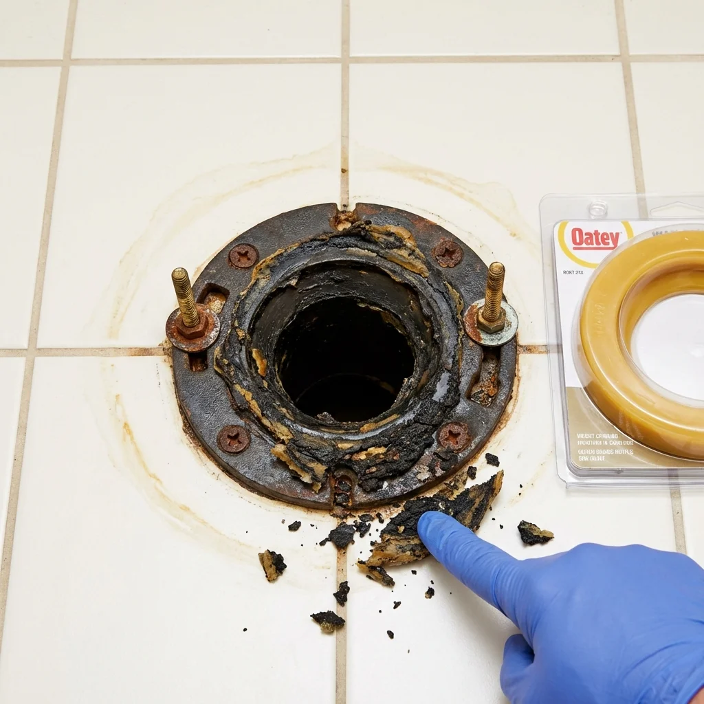 Failed wax ring showing water seepage at the base of a toilet in a Panguitch, UT home